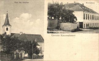Kászonújfalu, Casinu Nou; Községháza, Római katolikus templom. Azbé István kiadása / town hall, church