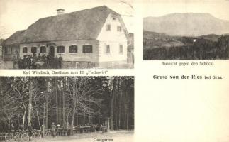 Graz, Ries, Karl Windisch's guest house, hotel, general view, garden, bicycles (lyuk / hole)