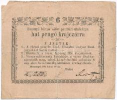 Rozsnyó 1849. 6kr "Rozsnyó bánya város pénztári utalványa" dátumban elírás "juiius" T:III ly., szakadás, sarokhiány Adamo ROZ-1.3.6