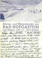 Bad Hofgastein, Schnee- und Wetterbericht / winter sport advertisement card, skiers (10,5 cm x 14,9 cm)