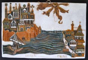 Iparművészeti Vállalatos Budapest falikép, mázas kerámia, hibátlan, 26×40 cm
