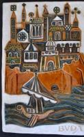 Iparművészeti Vállalatos Budapest falikép, mázas kerámia, hibátlan, 26×40 cm