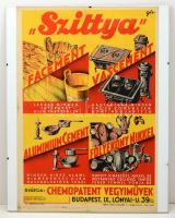 cca 1940 Szittya facement, vascement... Nagyméretű reklámplakát Szegő Gizi (1902-1985) jelzett alkotása. Ofszett. 40x50 cm Üveg keretben. Jó állapotban