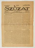1919 Szózat, politikai napilap, kiadja a Magyar Nemzeti Szövetség I. évfolyam 28. szám