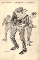 A zálogház előtt / Vor dem Versatzamt / K.u.K. Kriegsmarine SMS Tegetthoff mariners, humour s: Ed. Dworak (ázott sarok / wet corner)