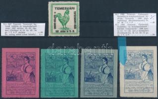 1907 Temesvári baromfi kiállítás + 4 klf Élelmezési, háztartási és konyhaművészeti kiállítás levélzáró