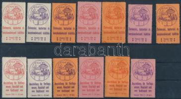 1908 Élelmezési, háztartási és konyhaművészeti kiállítás 7 db levélzáró + 6 db német változata