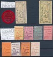 1908 Élelmezési, háztartási és konyhaművészeti kiállítás 8 db levélzáró + Temesvári Baromfi, bor, gyümölcs kiállítás és vásár 2 levélzáró és 1 pecsétbélyeg