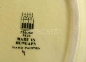 Zsolnay virág mintás hamuzó, kézzel festett, jelzett, hibátlan, 11×7 cm