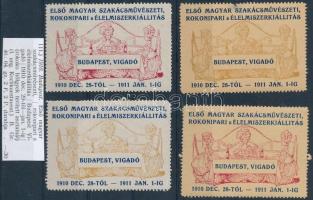 1910 Első magyar szakácsművészeti, rokonipari kiállítás Vigadó 4 db levélzáró (R!)
