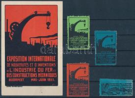 1911 Nemzetközi Vas-és gépipari kiállítás levelezőlap + 4 levélzáró