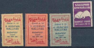 1911 II. Húsipari kiállítás 3 klf + 1 db szűcsipari divat kiállítás levélzáró