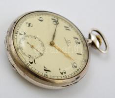 Ezüst (Ag.) tokos zsebóra, másodpercmutatós, működik, jelzett, számlapon apró hajszálrepedéssel