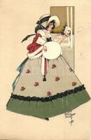 Lady with letter, GOM 1986. litho s: Kathryn Elliott