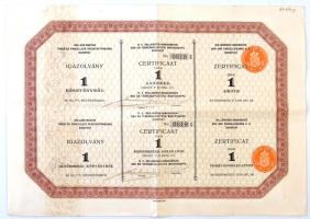 Budapest 1931. "Holland-Magyar Fürdő és Parcellázó Részvénytársaság" igazolvány 1 darab részvényről valamint 1 darab kötvényről T:III