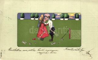 Tennis playing children, Emb. litho