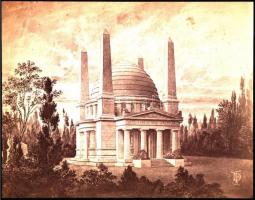 cca 1880 a Deák-mazuóleum részben meg nem valósult látványtervei, fotó, litográfiák, összesen 5 db, ...