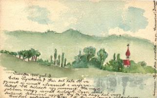 1905 Szendrő, Semendria, Ivánka; kézzel festett művészlap / hand painted art postcard