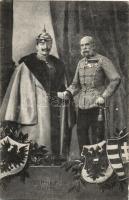 Viribus Unitis; Franz Joseph with Wilhelm II, coat of arms, propaganda card