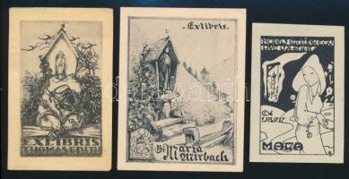 7 db különböző ex libris,  vegyes technikákkal