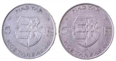 1947. 5Ft Ag "Kossuth" (2x) T:2-
