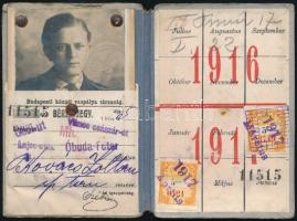 1917 BKVT Fényképes tanuló bérletjegy