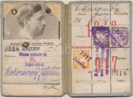 1917 BKVT Fényképes tanuló bérletjegy