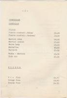 cca 1980 a Pilvax Szalon étlapja