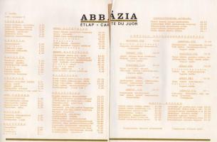 1966 az Abbázia étterem étlapja