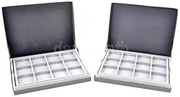 2db éremtartó kazetta; kivehető tálcával, egyenként 24 férőhellyel. Használt, de jó állapotúak.