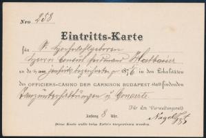 1875 Meghívó a Tiszti Kaszinó újévi rendezvénysorozatára, Halbauer Nándor (1824-1900) dán konzul, városi képviselő, a Halbauer és Kölber-féle Gőztésztagyár társtulajdonosa, gyarmatáru nagykereskedő részére