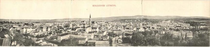 Kolozsvár, Cluj; három részes panorámalap. Fabricius Erik és társa kiadása / three-tiled panoramacard (hajtásnál szakadt / bent til broken)