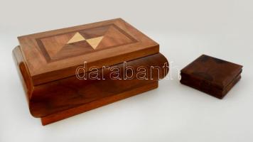 2 db intarziás fa doboz, 26×28 cm, 10×10 cm