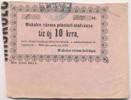 Miskolc 1860. 10 kr "Miskolcz városa pénztári utalványa" T:III,III- kis szakadás Adamo MIS-2.1.2