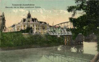 Temesvár, Timisoara; Józsefváros, Hunyadi híd és Béga szabályozó palota / bridge, river regulation palace