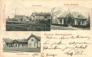 Mezőhegyes, Cukorgyár, Vasúti vendéglő, vasútállomás, Honisch fényképész (EK)