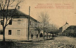 Zimony, Zemun, Semlin; Molinary utca, laktanya, W. L. 901. / street view with military barracks  (EK)