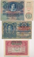 1913. 20K piros "Deutschösterreich" felülbélyegzéssel + 1914. 50K román felülbélyegzéssel + 1917. 2K "Deutschösterreich" és hamis "VAMA" bélyegzéssel (fake overprint) T:III,III-