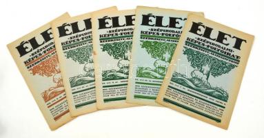 1928-1930 Élet szépirodalmi képes folyóirat 5 száma, Szerk. Alszeghy Zsolt, változó állapotban.