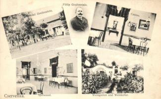 Cservenka, Crvenka; Fülöp Greifenstein szállodája, szőlészete és borospincéje, Kaszinó, étterem, belső / hotel, vineyard, wine cellar, casino, restaurant, interior