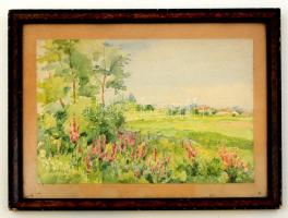 Zorkóczy jelzéssel: Faluhatár. Akvarell, papír, üvegezett keretben, 24×35 cm