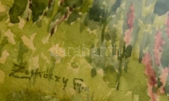 Zorkóczy jelzéssel: Faluhatár. Akvarell, papír, üvegezett keretben, 24×35 cm