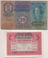 1913. 20K + 1917. 2K mindkettő "Deutschösterreich" felülbélyegzéssel és hamis "Felülb...