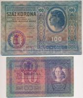 1904. 10K + 1912. 100K mindkettő hamis "Bács-Bodrog Vármegye Ada Község 1904" felülbélyegzéssel (fake overprint) T:III,III-