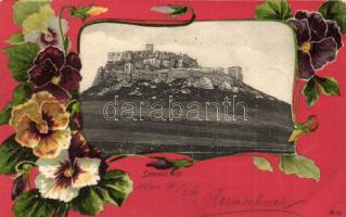 Szepesváralja, Spisské Podhradie; Szepesi vár, virágos litho lap. Kiadja Matz G. / castle, floral, litho (fl)