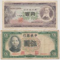 Vegyes: Japán 1953. 100Y + Kína 1936. 5Y T:III,III- Mixed: Japan 1953. 100 Yen + China 1936. 5 Yuan C:F,VG