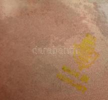 Zsolnay eozin mázas plakett, "Győr Megyei Állami Építőipari Vállalat" felirattal, hátoldal...