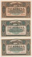 1920. 10K (3x) egyik piros színárnyalatú T:II-,III kis szakadás Adamo K14, K14h