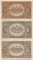 1920. 10K (3x) egyik piros színárnyalatú T:II-,III kis szakadás
Adamo K14, K14h