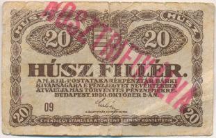 1920. 20f hamis felülbélyegzéssel (fake overpint) T:III-,IV